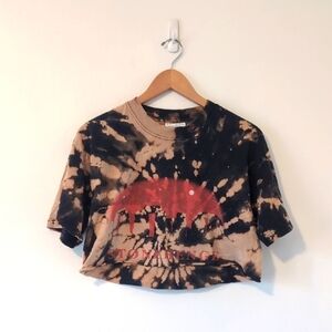 English Heritage Tie-Dye Stonehenge Graphic Crop Top T-shirt Grunge Sz Medium